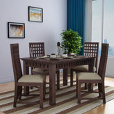 Amer Solid Sheesham Wood 4 Seater Dining Set (With Cushion, Walnut Finish)